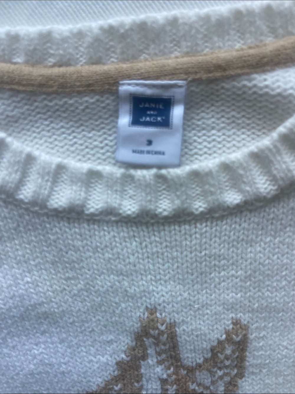 Janie and Jack Boys Size 3 White Sweater with Tan Horse Motif - Picture 4 of 9